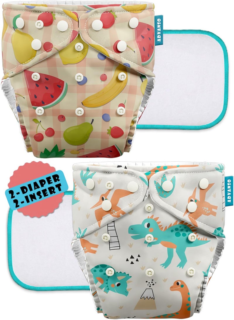 Advanso Leakage Proof cloth diapers for babies, high absorbent 2 reusable diaper 2 insert pad combo pack washable cloth diaper free size 5-18kg adjustable pocket cover 24 - Image 1