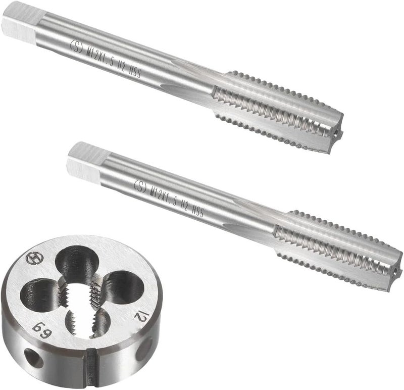 Mactoom 12mm x 1.5 HSS Metric Tap and Die Set Right Hand Thread,Tapping DIY Tool 3pcs (M12 x 1.5mm) - Image 1