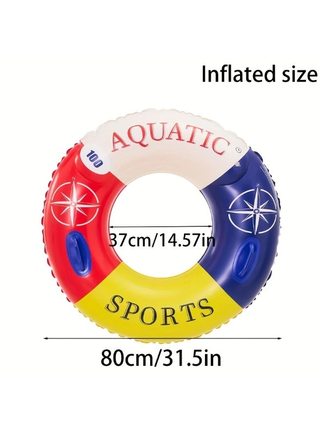 Goolsky 1pc Thick PVC Inflatable Swimming Ring with Handle - Red & Blue Compass Design, Durable Pool Float for Summer Beach, Sunbathing, and Water Activities - Image 3
