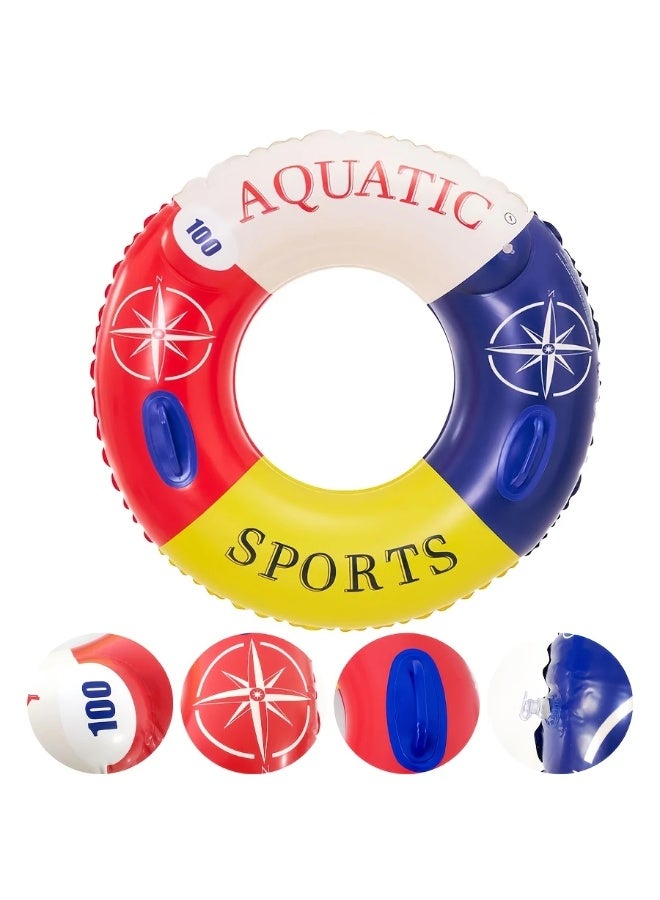 Goolsky 1pc Thick PVC Inflatable Swimming Ring with Handle - Red & Blue Compass Design, Durable Pool Float for Summer Beach, Sunbathing, and Water Activities - Image 2