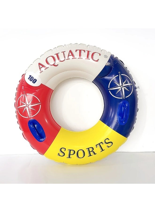 Goolsky 1pc Thick PVC Inflatable Swimming Ring with Handle - Red & Blue Compass Design, Durable Pool Float for Summer Beach, Sunbathing, and Water Activities - Image 5