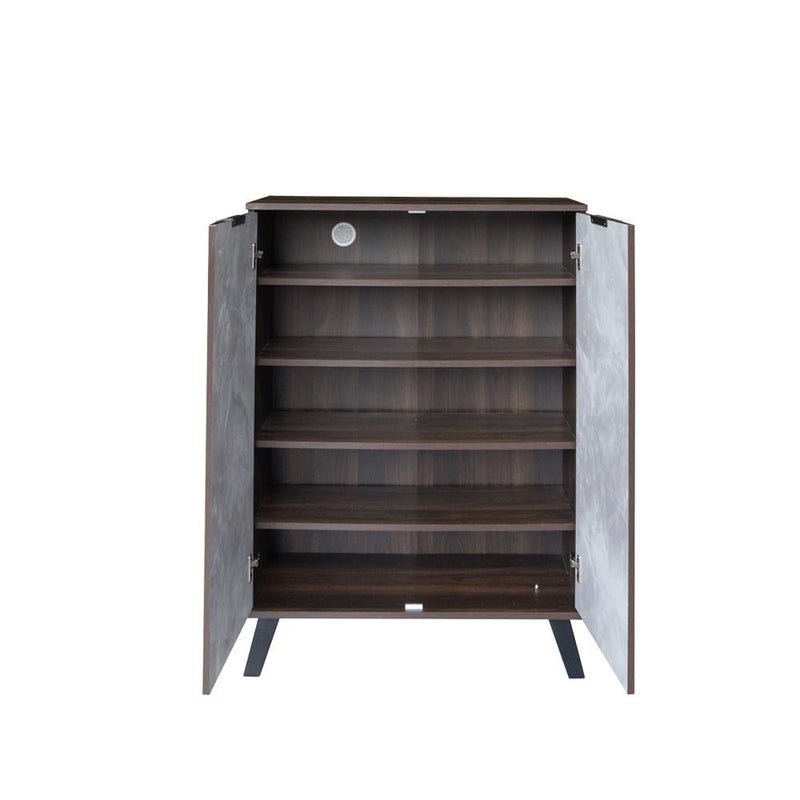 بيتي خزانة أحذية بابين خشب ماليزي 5 رفوف تخزين بلون بني غامق ورصاصي - Image 2