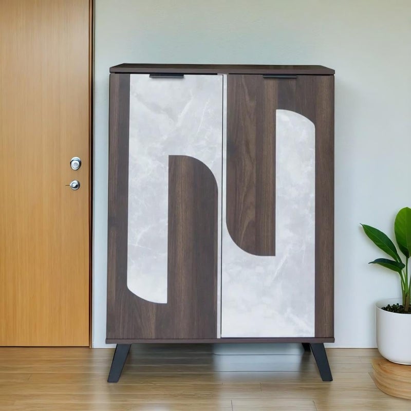 بيتي خزانة أحذية بابين خشب ماليزي 5 رفوف تخزين بلون بني غامق ورصاصي - Image 1