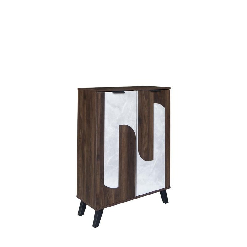 بيتي خزانة أحذية بابين خشب ماليزي 5 رفوف تخزين بلون بني غامق ورصاصي - Image 5