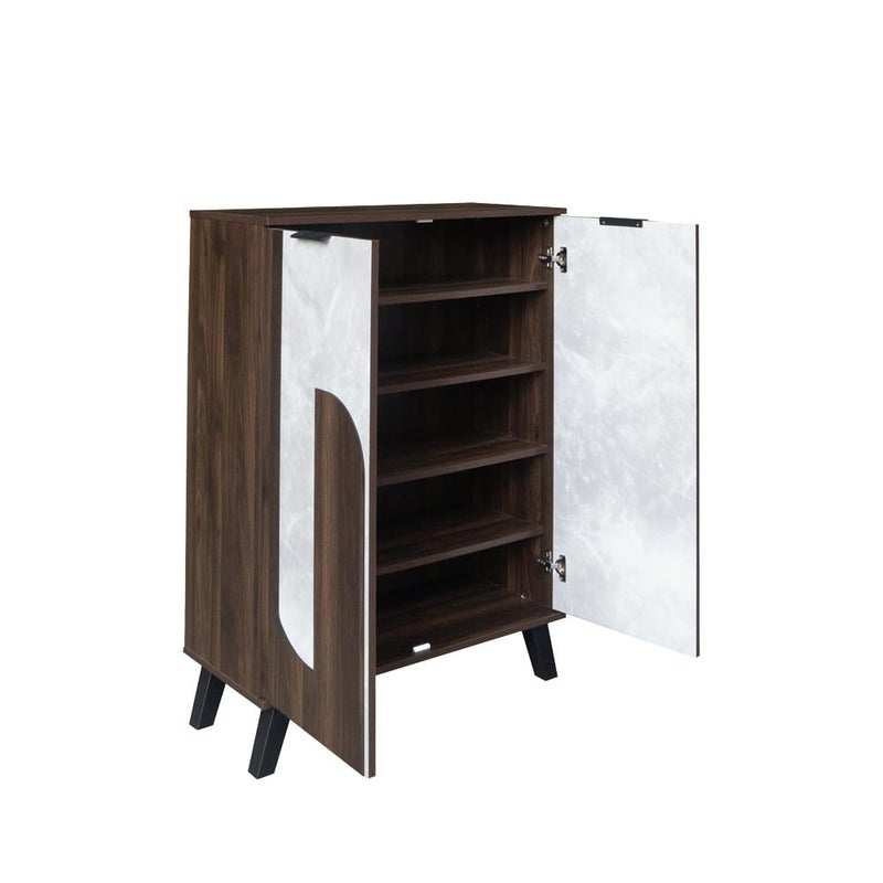 بيتي خزانة أحذية بابين خشب ماليزي 5 رفوف تخزين بلون بني غامق ورصاصي - Image 4