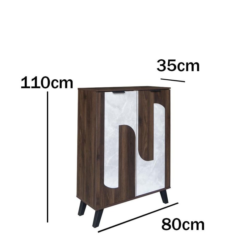 بيتي خزانة أحذية بابين خشب ماليزي 5 رفوف تخزين بلون بني غامق ورصاصي - Image 3
