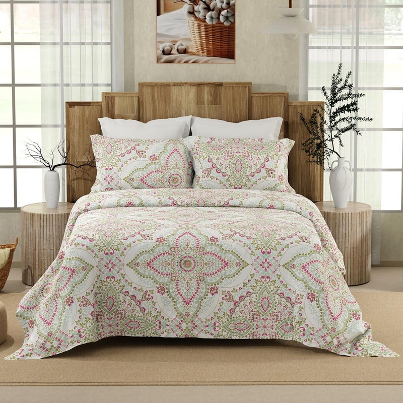 Color Sense COLOR SENSE Serenity Cotton Double Bedsheet Set Oeko Tex Certified 1 Double Premium Cotton Bedsheet 2 Pillow Covers Breathable AntiWrinkle 200 TC 88x100CM Ethnic Print Purple White  - Image 2