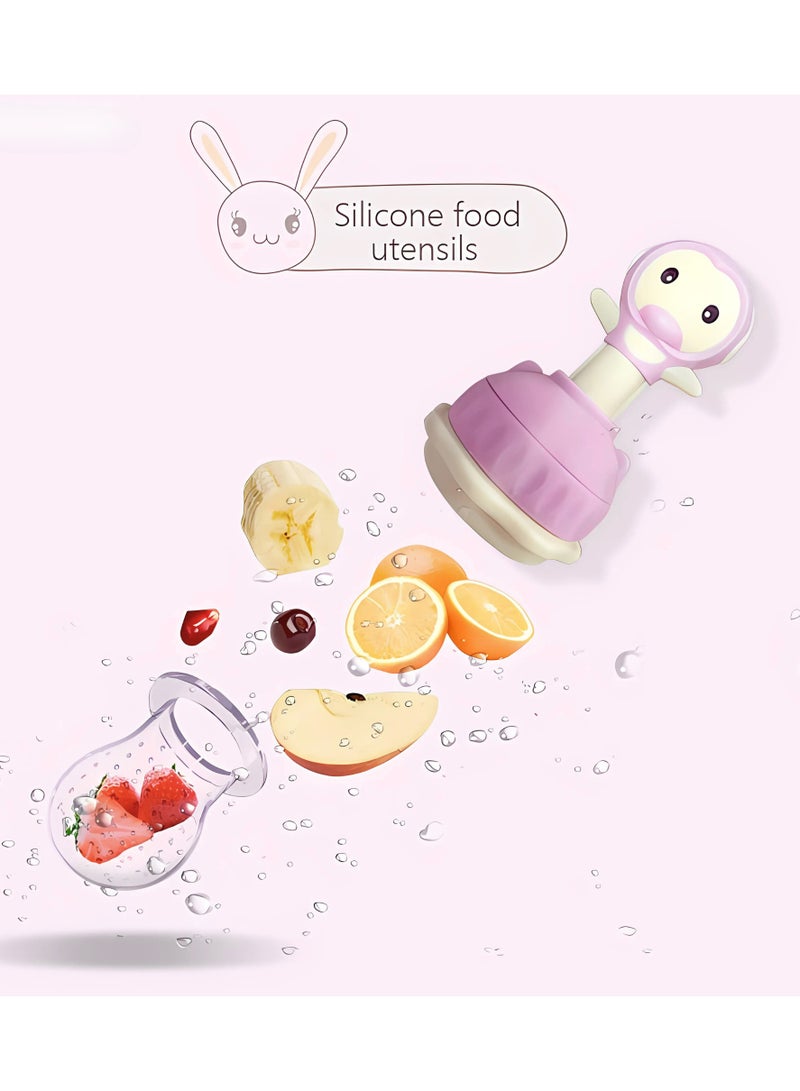 Twisoo Silicone Infant Fruit Feeder - BPA Free Silicone Mesh Nipple - Safe Fresh Vegetable & Fruit Feeder for Babies, Easy to Hold, Ideal for Weaning & Teething (Pink) - Image 3