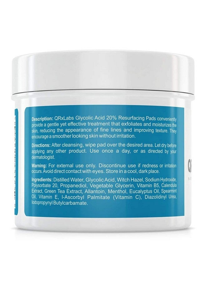 Glycolic Acid 20% Resurfacing Pads For Face & Body With Vitamins B5, C & E, Green Tea, Calendula, Allantoin - Exfoliates Surface Skin And Reduces Fine Lines And Wrinkles - Peel Pads