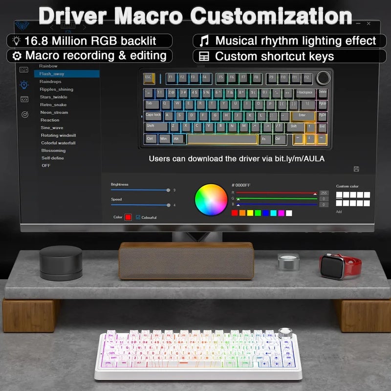 Aula F75 Pro Wireless Mechanical Gaming Keyboard, 75% Layout, Gasket Mounted, Side-Engraved PBT Keycaps, RGB - Image 4