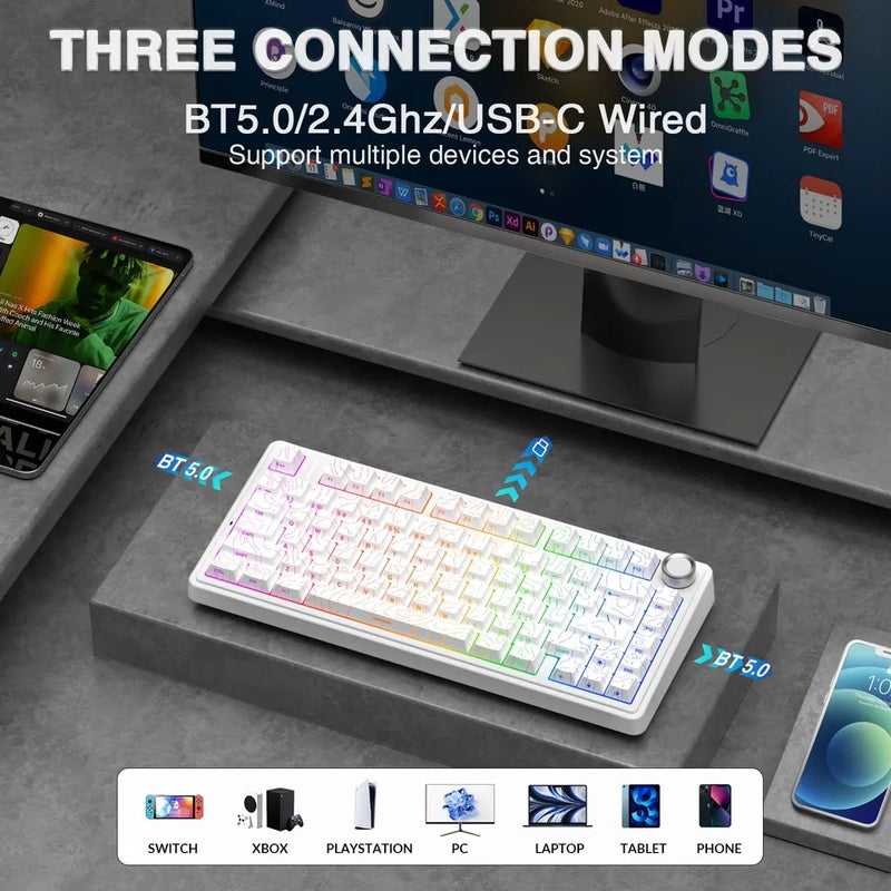 Aula F75 Pro Wireless Mechanical Gaming Keyboard, 75% Layout, Gasket Mounted, Side-Engraved PBT Keycaps, RGB - Image 3