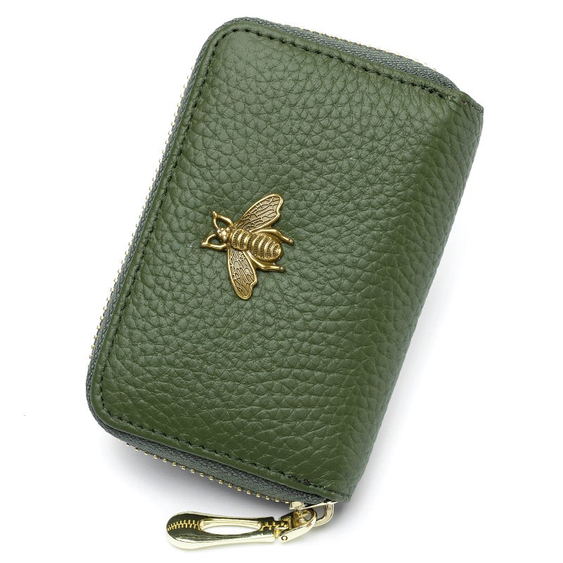 imeetu RFID Credit Card Holder, Small Leather Zipper Card Case Wallet for Women (Lite,Olive Green) - Image 1