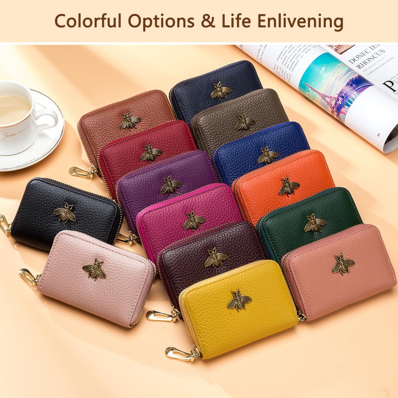 imeetu RFID Credit Card Holder, Small Leather Zipper Card Case Wallet for Women (Lite,Olive Green) - Image 4