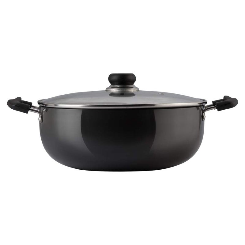 VINOD Vinod Black Pearl Hard Anodised Non Stick Deep Kadhai with Glass Lid 16 LTR 18 cm 325mm Thickness kadai for Cooking Metal Spoon Friendly 2 Year Warranty  - Image 2