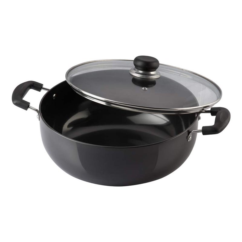 VINOD Vinod Black Pearl Hard Anodised Non Stick Deep Kadhai with Glass Lid 16 LTR 18 cm 325mm Thickness kadai for Cooking Metal Spoon Friendly 2 Year Warranty  - Image 1