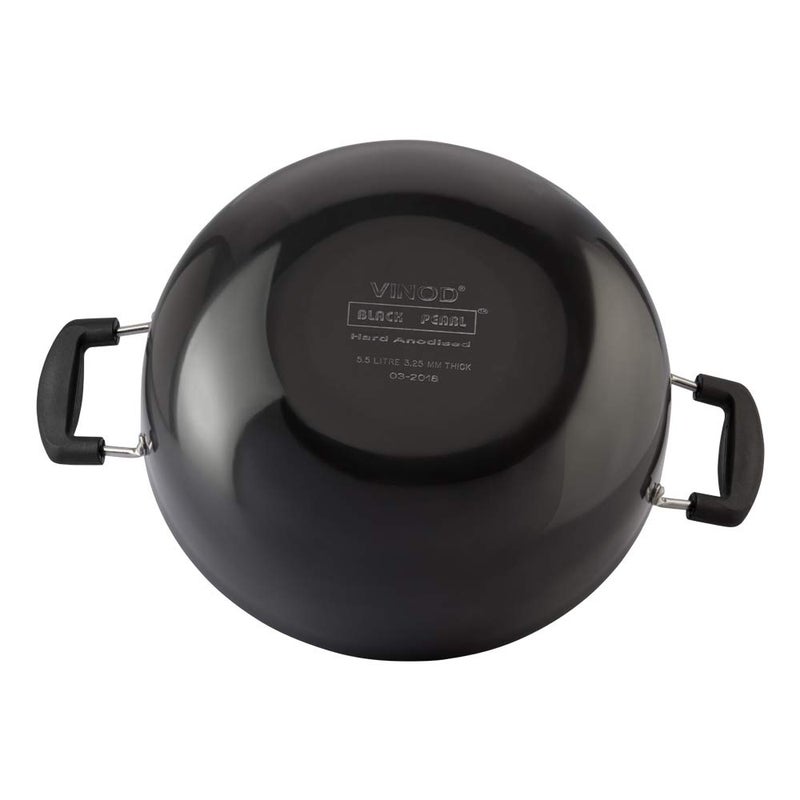 VINOD Vinod Black Pearl Hard Anodised Non Stick Deep Kadhai with Glass Lid 16 LTR 18 cm 325mm Thickness kadai for Cooking Metal Spoon Friendly 2 Year Warranty  - Image 4