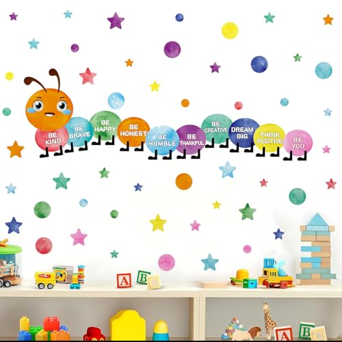 Kasubeso Watercolor Inspirational Wall Sticker, Multicolor Polka Dot Star Wall decal, Removable Motivational Quote Be Kind Be Happy Wall Art for Playroom Classroom Nursery Preschool Daycare Decoration - Image 1