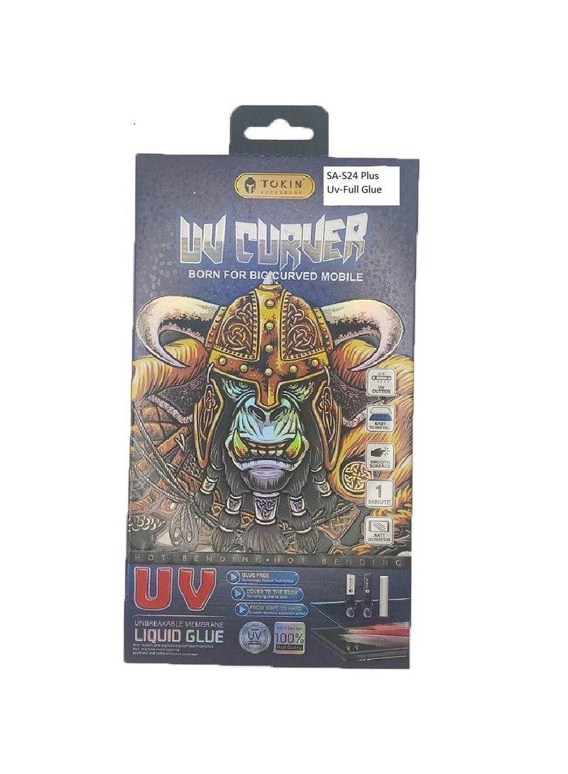 توكين واقي شاشة من الزجاج المقوى بتغطية كاملة من الغراء السائل بالأشعة فوق البنفسجية لهاتف Samsung Galaxy S24 Plus - شفاف - Image 5