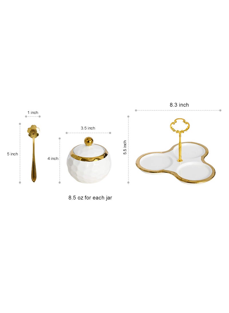 BIHOIB BIHOIB Golf Porcelain Sugar Bowl Condiment Pot Salt Container with Lid  Spoon and Tray  Set of 3  Modern Spice Box Seasoning Jar  White and Gold  - Image 4