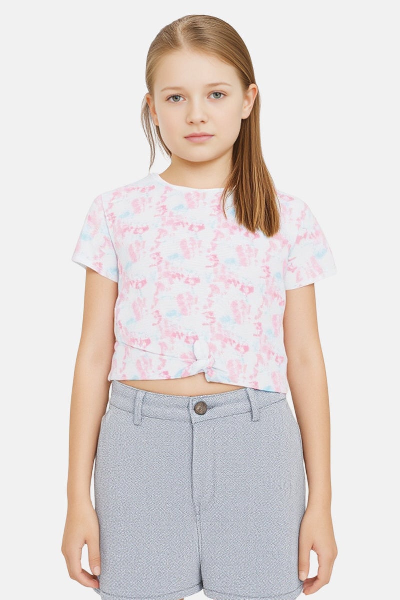 Hamleys Kids Girl Crew Neck Short Sleeves Tie Dye Top, Multicolor - Image 1