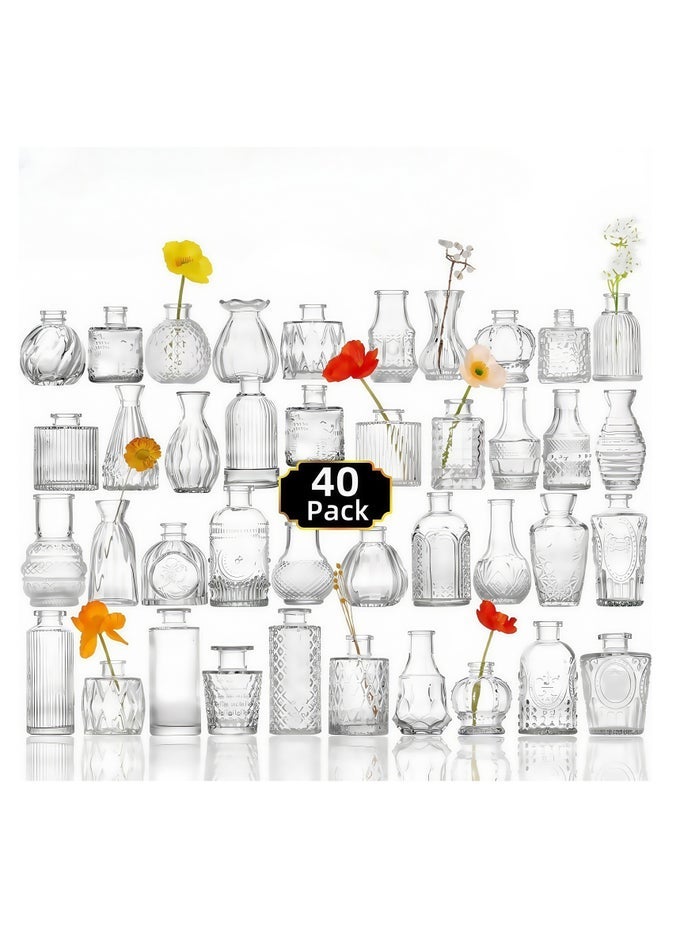 40-PIECE TRANSPARENT GLASS BUD VASE SET - MINI FLOWER VASES FOR HOME DECOR,WEDDINGS, BIRTHDAY PARTIES