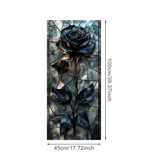 IVN Privacy Window Film Stained Glass Window Cling Blue Rose Design Static Cling Glass Film for Bathroom Kitchen Door Panel 17.7 x 39.3 Inch - Image 3