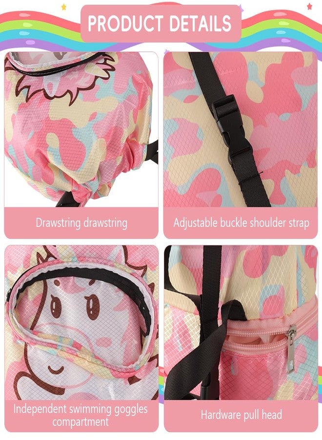 Proberos® Swim Bag for Kids, Waterproof Drawstring Backpack, with Shoe Compartment & Dry-Wet Separation Design Cartoon Print Drawstring Backpack Kids Travel Backpack Swimming Bag Activitiy Bag, Pink - Image 2