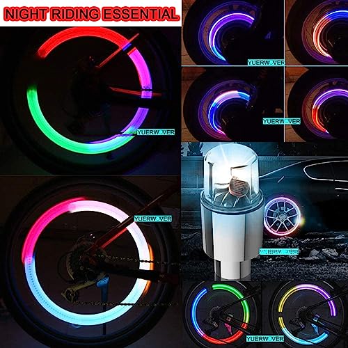 YUERWOVER 4 Pack LED Bike Wheel Lights Car Tire Valve Stems Caps Bicycle Motorcycle Waterproof Tyre Spoke Flash Light Cool Reflector Accessories for Men Women Kids (Colorful) - Image 3