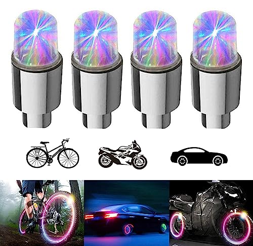 YUERWOVER 4 Pack LED Bike Wheel Lights Car Tire Valve Stems Caps Bicycle Motorcycle Waterproof Tyre Spoke Flash Light Cool Reflector Accessories for Men Women Kids (Colorful) - Image 1