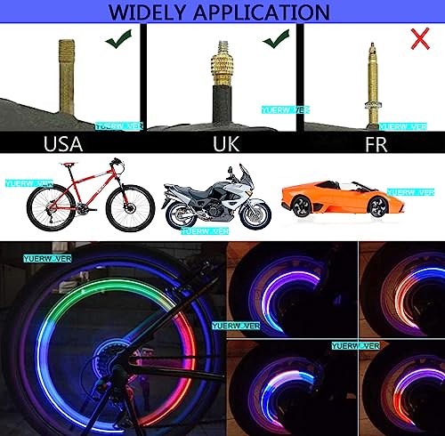 YUERWOVER 4 Pack LED Bike Wheel Lights Car Tire Valve Stems Caps Bicycle Motorcycle Waterproof Tyre Spoke Flash Light Cool Reflector Accessories for Men Women Kids (Colorful) - Image 2