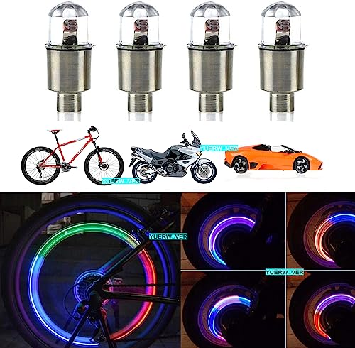 YUERWOVER 4 Pack LED Bike Wheel Lights Car Tire Valve Stems Caps Bicycle Motorcycle Waterproof Tyre Spoke Flash Light Cool Reflector Accessories for Men Women Kids (Colorful) - Image 4