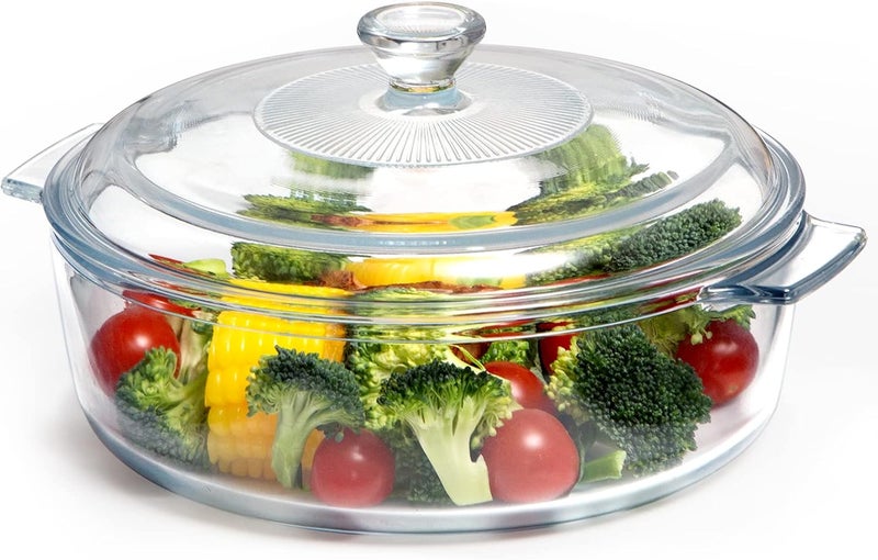 NUTRIUPS Glass Casserole Dish with Lid Oven Safe Covered Round Casserole Dish with Handles, Glass Microwavable Bowl With Glass Lid Casserole Cookware (1.7L) - Image 1