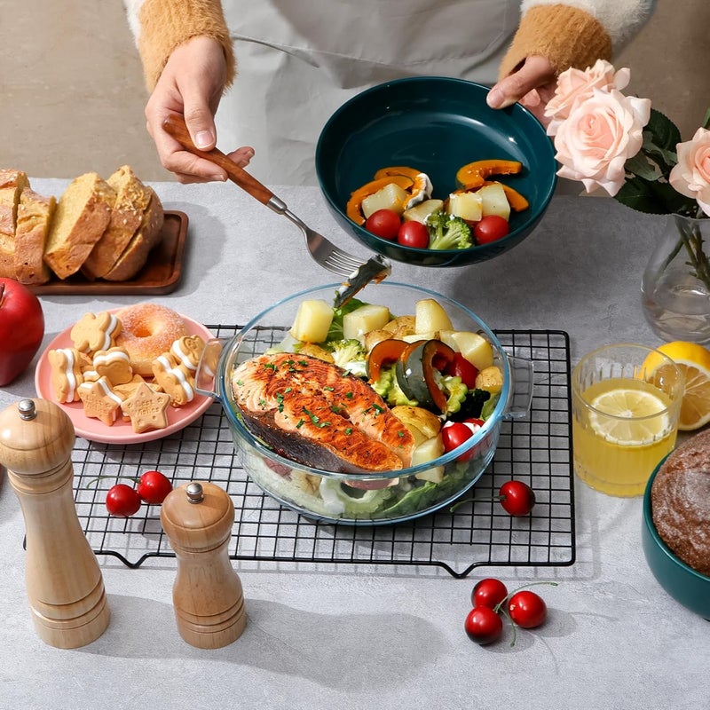 NUTRIUPS Glass Casserole Dish with Lid Oven Safe Covered Round Casserole Dish with Handles, Glass Microwavable Bowl With Glass Lid Casserole Cookware (1.7L) - Image 5