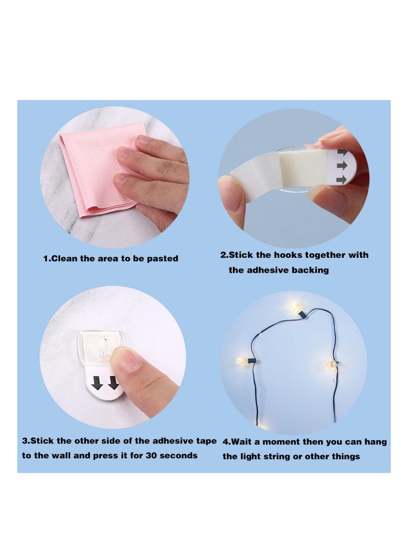 Excefore Transparent Fairy Light Hooks, 40 Pcs Mini Clear Sticky Hooks & 48 Removable Small Self Adhesive Strips - Image 3