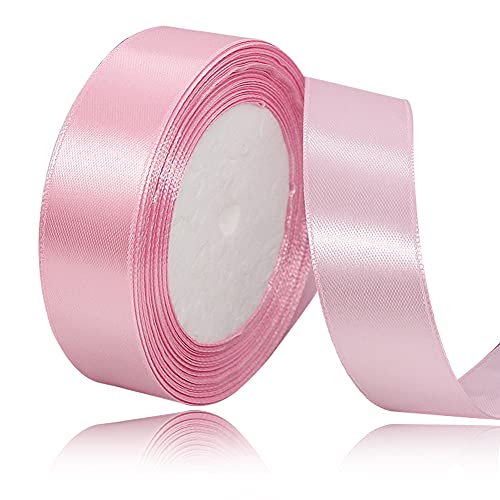 HLOMVE Solid Color Pink Satin Ribbon, 1 Inches x 25 Yards Fabric Satin Ribbon for Gift Wrapping, Crafts, Hair Bows Making, Wreath, Wedding Party Decoration and Other Sewing Projects - Image 1