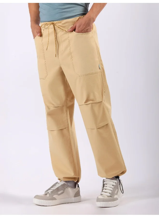 Beyoung Beige Double Pleated Cargo Joggers