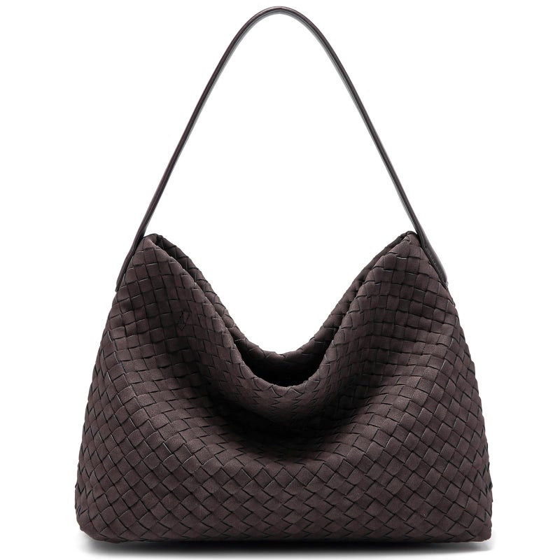 Sumrains Suede Woven Tote Bag for Women: Handwoven Vegan Leather Purse with Pockets for Style & Travel - Adjustable Strap fits 11" iPad (Coffee) - Image 1