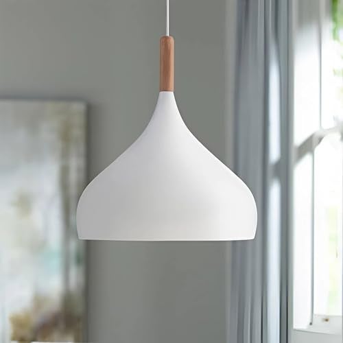 twixle Aluminium Ceiling Light, Circular Shape Hanging Light for Dining Table, Living Room, Bedroom, Restaurant, Office, Cafe, White Pendant Lamp (White Pendant) (Pack of 1) (with Bulb) - Image 1