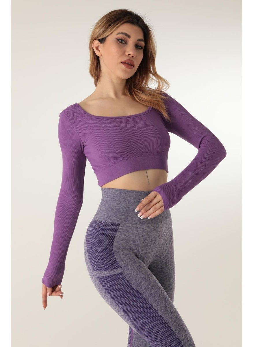 DoReMi Long Sleeve Square Neck Ribbed Crop  - Image 1
