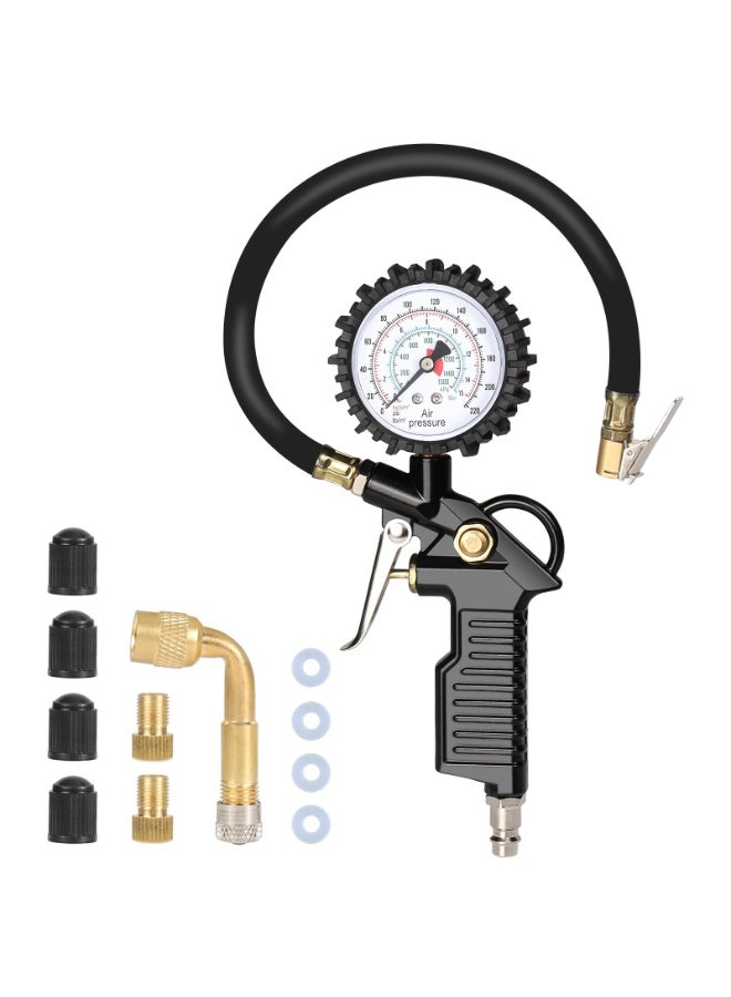 OSHIMA Tire Inflator Pressure Gauge, Tyre Inflator for Car, with Flexible Hose, Tyre Air Pressure Meter, Gauge for Car Truck Bike Air Compressor Accessories, Measuring Range: 0-16 BAR/220 PSI - Image 1