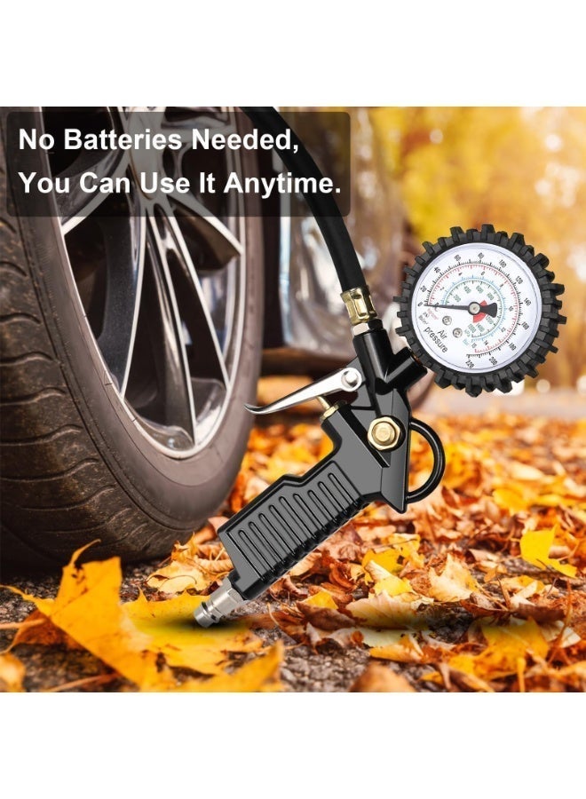 OSHIMA Tire Inflator Pressure Gauge, Tyre Inflator for Car, with Flexible Hose, Tyre Air Pressure Meter, Gauge for Car Truck Bike Air Compressor Accessories, Measuring Range: 0-16 BAR/220 PSI - Image 4
