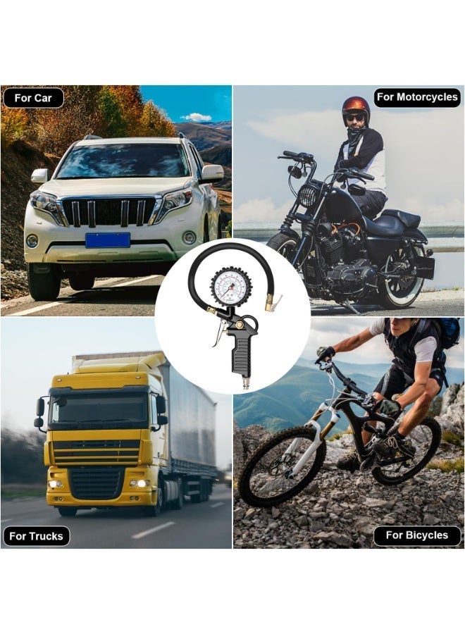 OSHIMA Tire Inflator Pressure Gauge, Tyre Inflator for Car, with Flexible Hose, Tyre Air Pressure Meter, Gauge for Car Truck Bike Air Compressor Accessories, Measuring Range: 0-16 BAR/220 PSI - Image 5