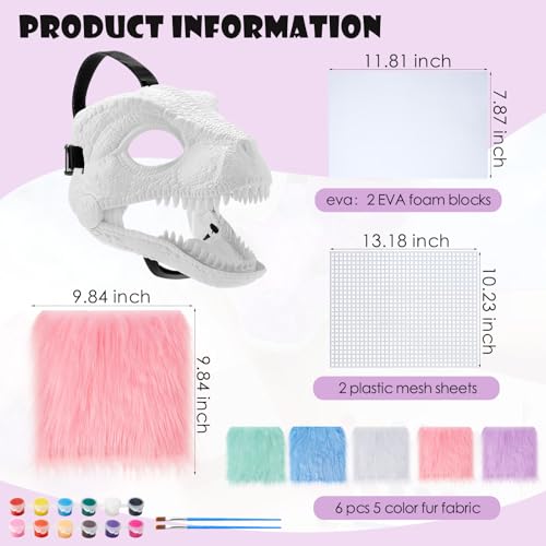 Seenelling 13 Pcs DIY Dino Mask Kit Hard Plastic Dinosaur Mask Furry Therian Dino Costume Kit Animal Dinosaur Party Costume(Cute Color) - Image 2