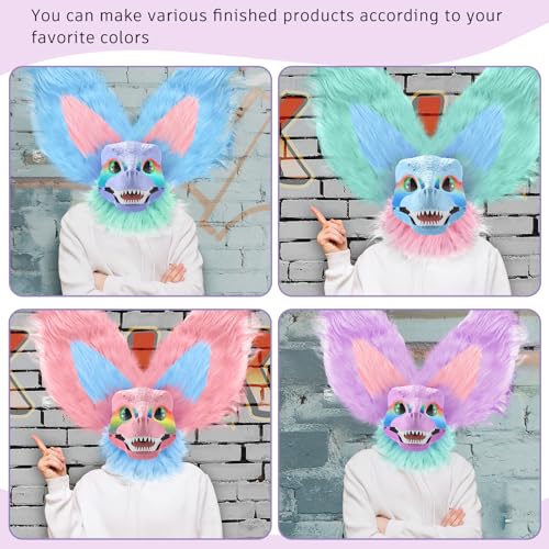 Seenelling 13 Pcs DIY Dino Mask Kit Hard Plastic Dinosaur Mask Furry Therian Dino Costume Kit Animal Dinosaur Party Costume(Cute Color) - Image 4