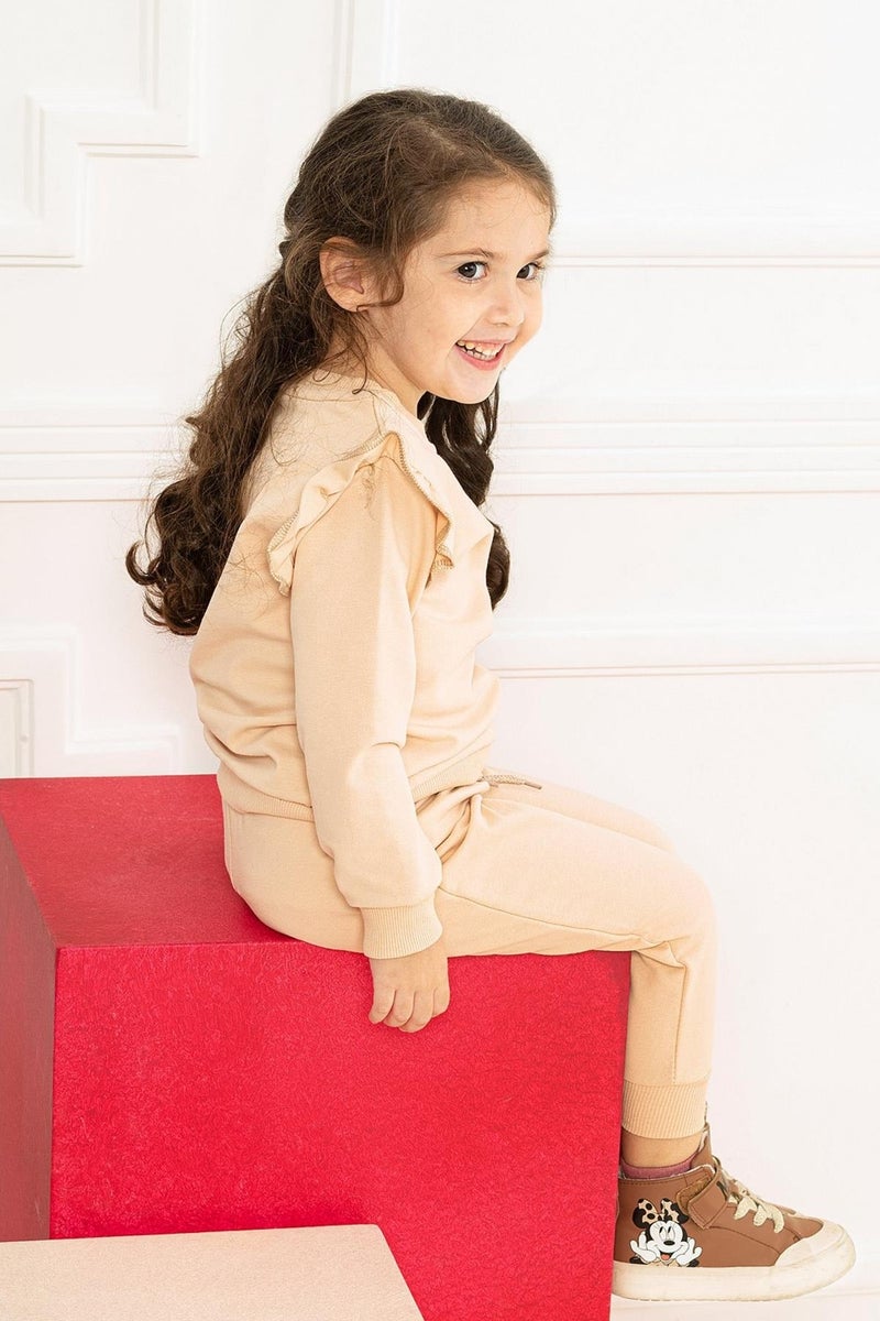 Acar Crew Neck Long Sleeve Beige Color Girl Tracksuit Set - Image 2