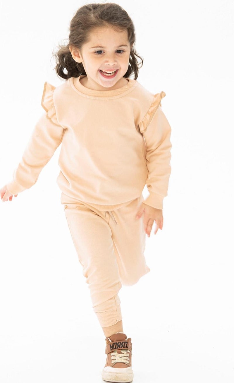 Acar Crew Neck Long Sleeve Beige Color Girl Tracksuit Set - Image 1