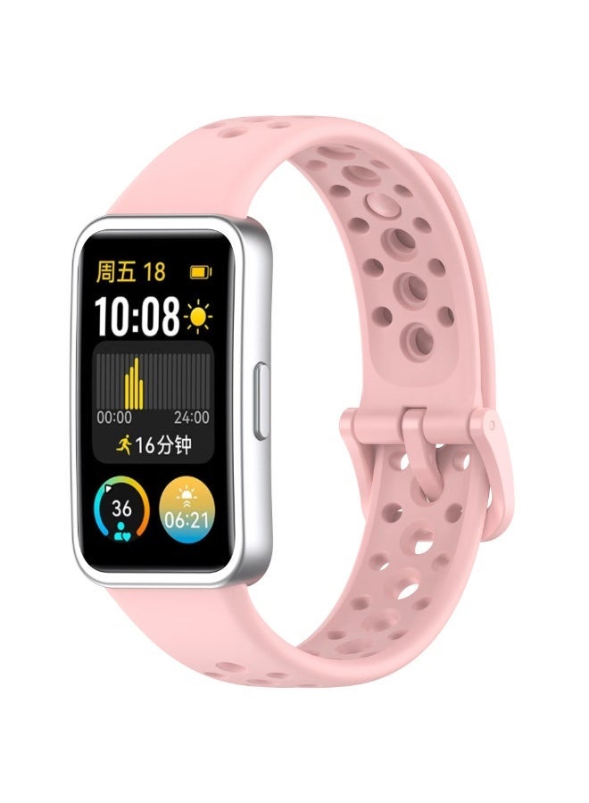 Watchband for Huawei Band 8/9/10 Soft Replacement Silicone Strap Wristband Breathable Bracelet Smart Watch (Pink) - Image 1