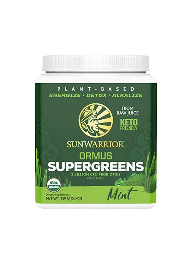 Sunwarrior Sunwarrior Vegan Organic Greens Probiotic Powder | 2 Billion CFU Probiotics Organic Raw Juice Soy Free Gluten Free Dairy Free Sugar Free Kosher | Mint 90 Servings | Ormus Supergreens  - Image 1