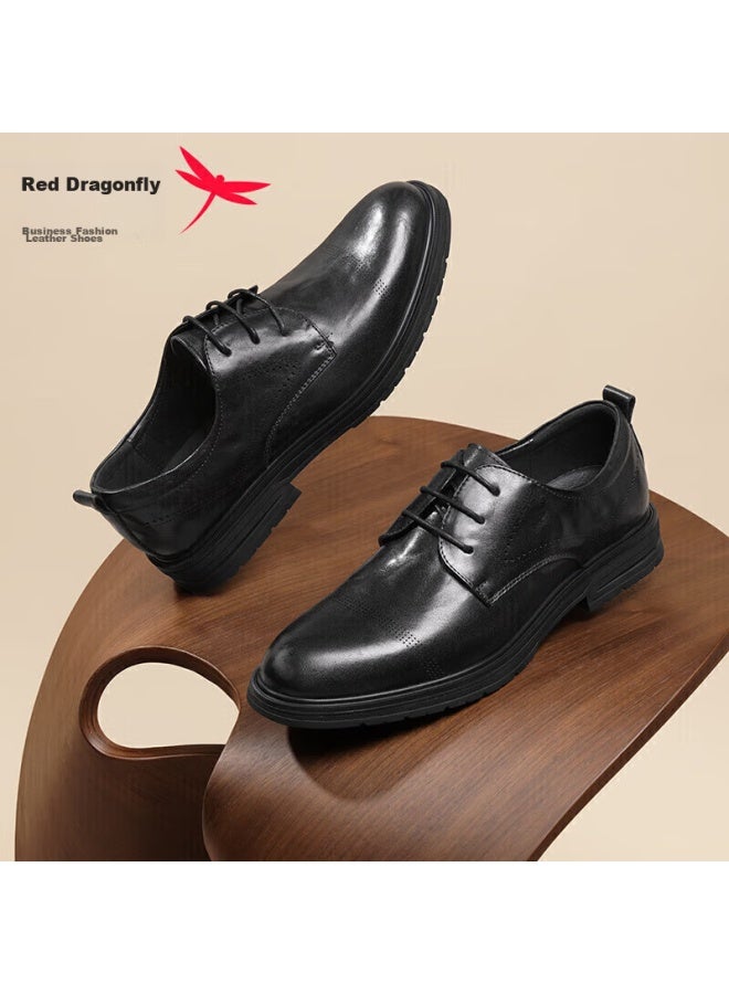 RED DRAGONFLY Hongqingting Formal Leather Business Shoes For Men, Cowhide Wedding Shoes, Groom Shoes, Derby Shoes, Wta43677, Black, Size 42 - Image 2