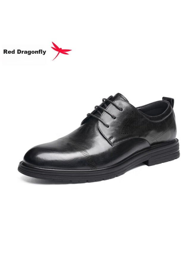 RED DRAGONFLY Hongqingting Formal Leather Business Shoes For Men, Cowhide Wedding Shoes, Groom Shoes, Derby Shoes, Wta43677, Black, Size 42 - Image 1